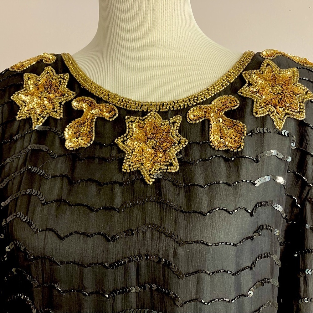 Cervelle Women’s Cocktail/Formal Dress, Large, Black/Gold, Pure Silk, Sequins - Picture 3 of 6